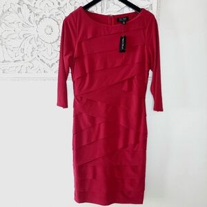 NWT White House Black Black Cocktail Dress Cascading Ruffles